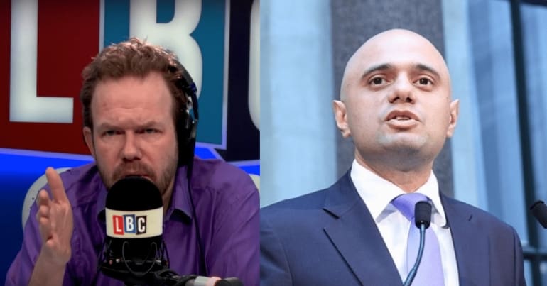 An image of James O'Brien and an image of Sajid Javid