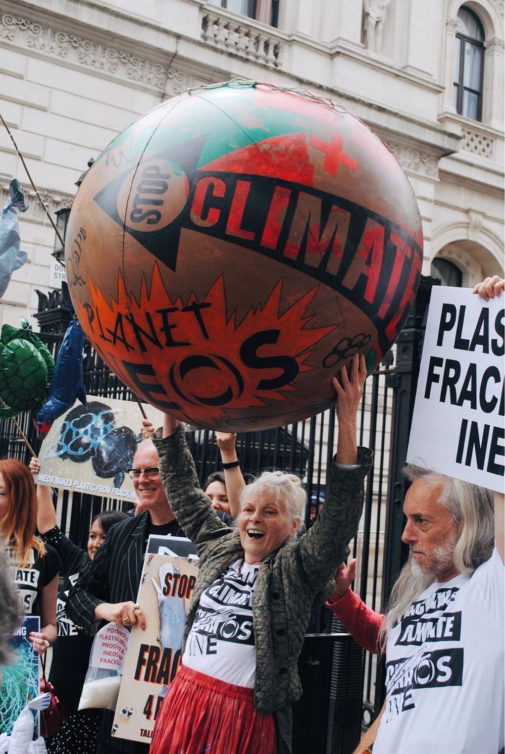 Fracking and plastics campaigners outside Downing Street