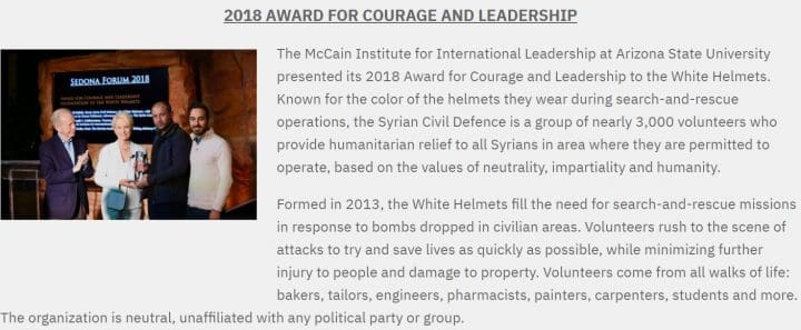 White Helmets members receive McCain institute 2018 courage and leadership award