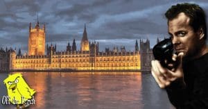 Jack Bauer standing in front of the Houses of Parliament