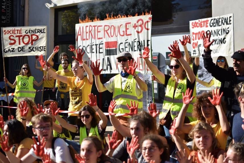 Protests against a bank in France