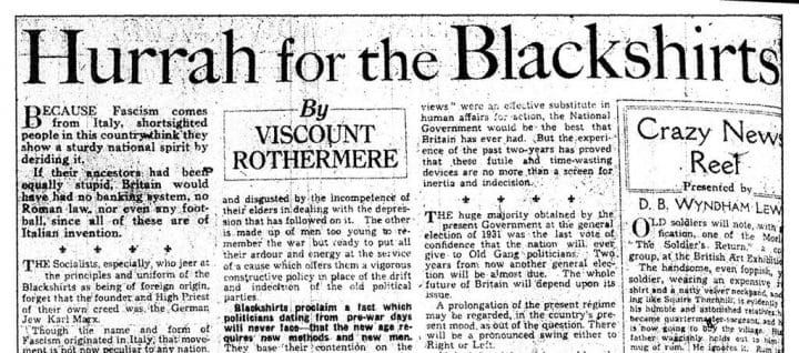 Daily Mail - "Hurrah For the Blackshirts"