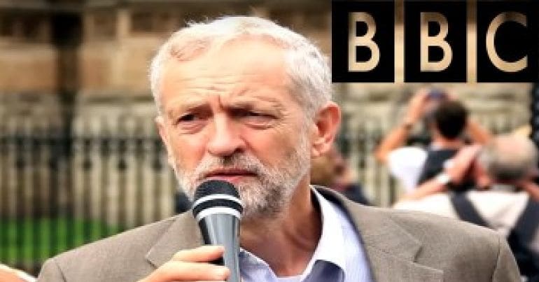 Jeremy Corbyn and the BBC logo