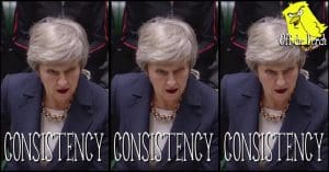 The same image of May 3 times with the word 'consistency' over her 3 times