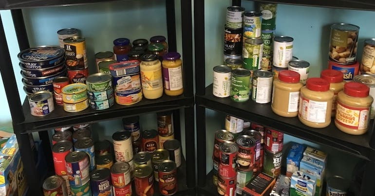 Shelves of food at a foodbank