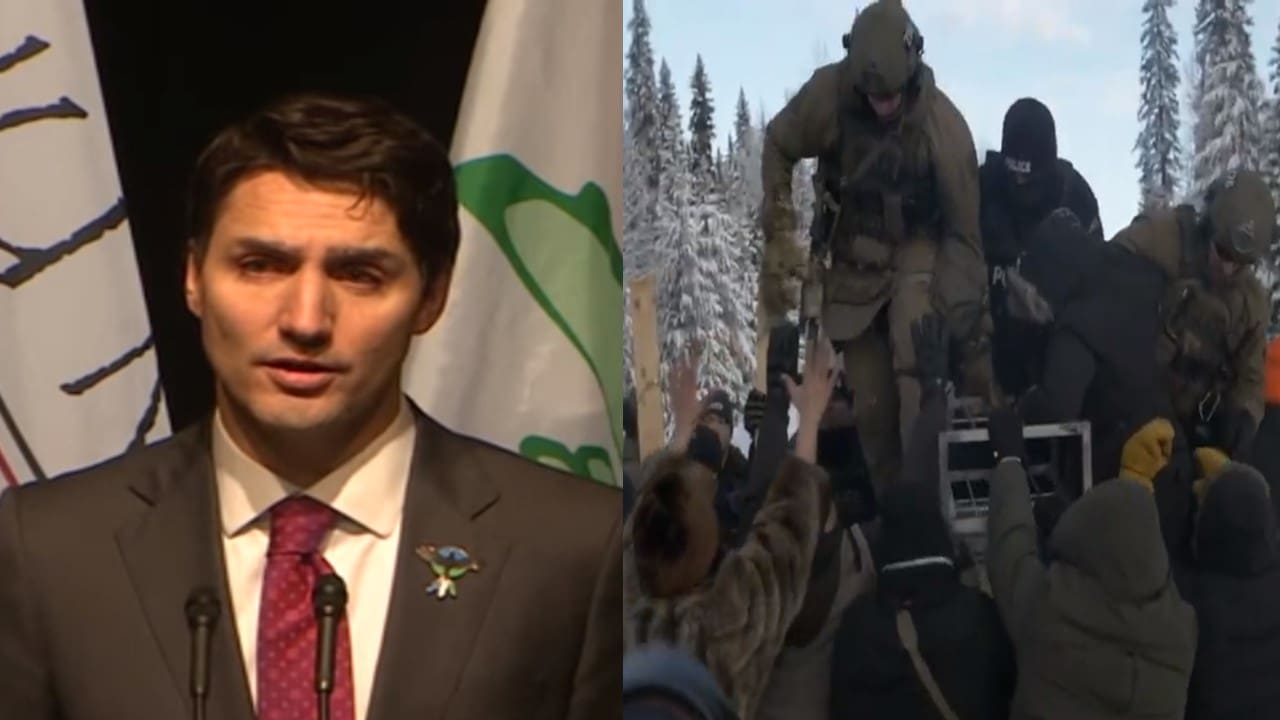 Left, Trudeau offers tearful apology to Indigenous groups; rights, Canadian state forces raid unceded Indigenous territory.