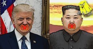 Trump and Kim with dummies in their mouths