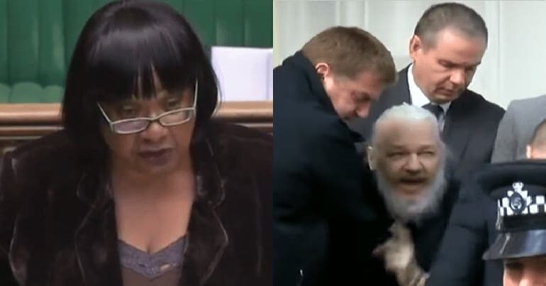 Diane Abbott and Julian Assange arrest