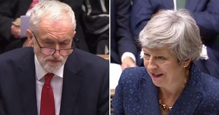 Jeremy Corbyn and Theresa May at PMQs