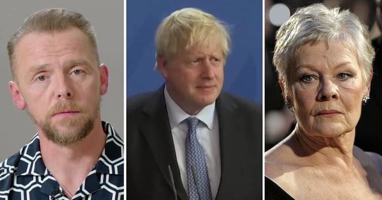 Simon Pegg, Boris Johnson and Judi Dench