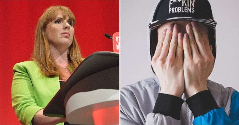 Angela Rayner and stock image of a teenager