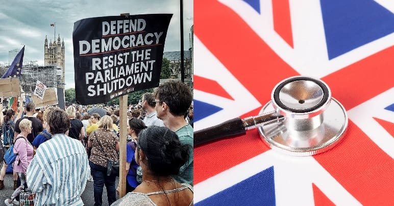 People protesting against Boris Johnson's proroguing of parliament