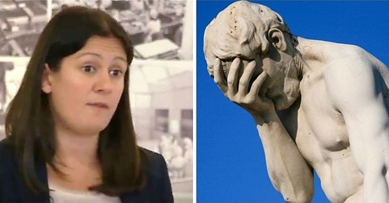 Lisa Nandy and image of facepalm statue