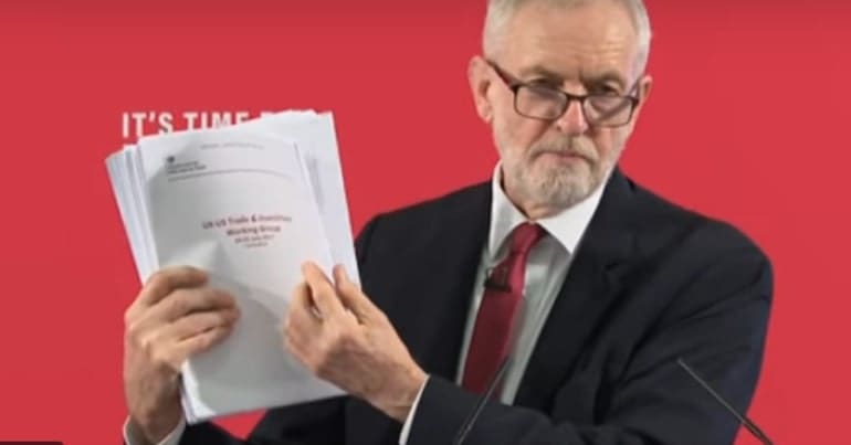 Jeremy Corbyn holding leaked NHS documents