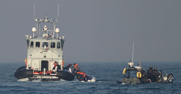 A refugee boat intercepted in the Channel