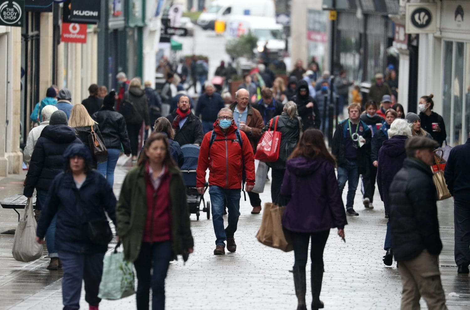 People walking down a high street