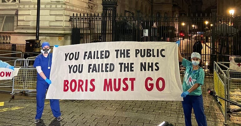 The NHS staff demo outside Downing Street