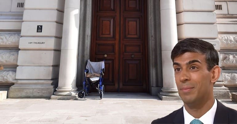 A wheelchair outside the Treasury and Rishi Sunak