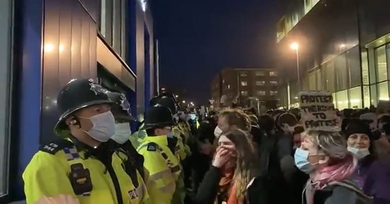 Protesters outside Brighton police station