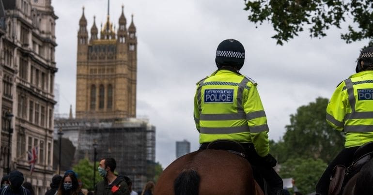 Metropolitan police officers at Black Lives Matter London protest, 6 June 2020