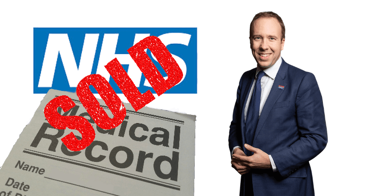 The NHS Logo Medical Records Matt Hancock and a Sold sign