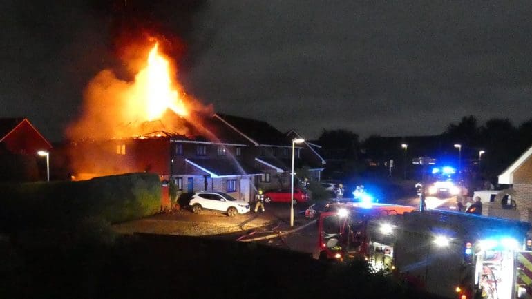 A flaming semi-detached house