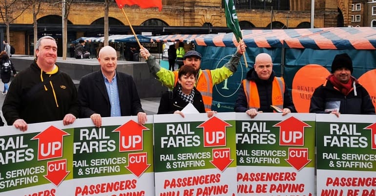 An RMT protest over rail services