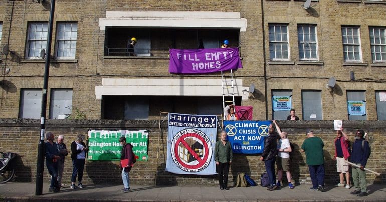 People protesting outside MoJ homes in Islington