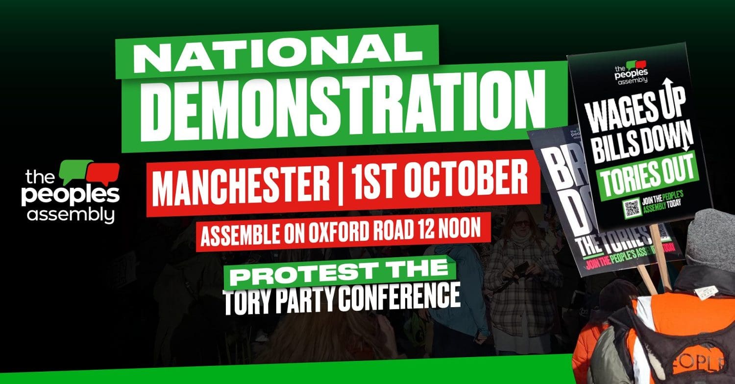 People's Assembly banner Tory conference