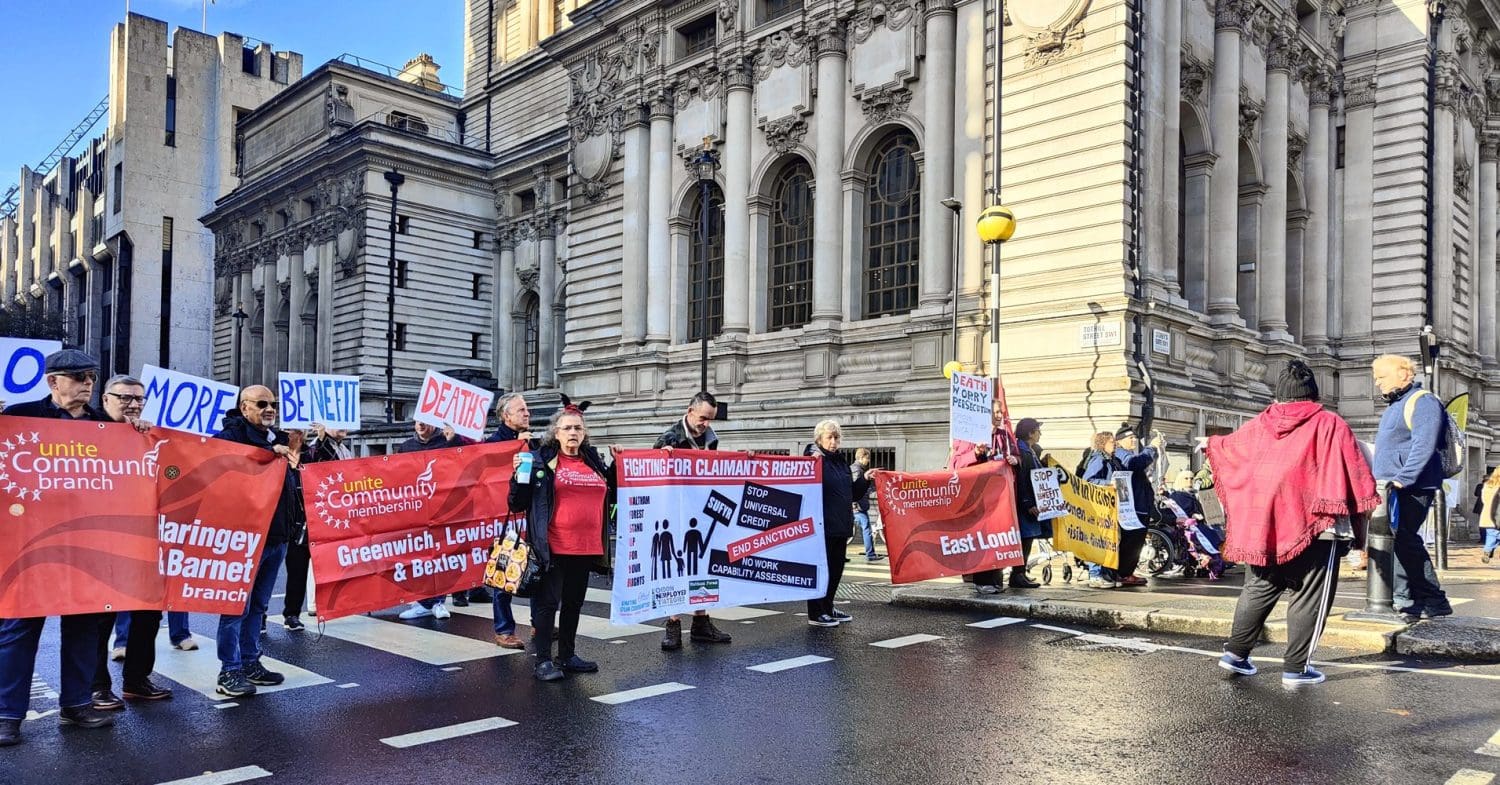 Disabled people blocking a road near DWP head office over WCA changes