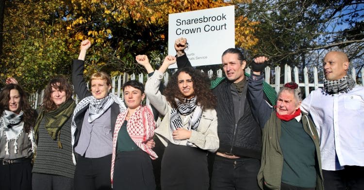 Palestine Action activists outside court