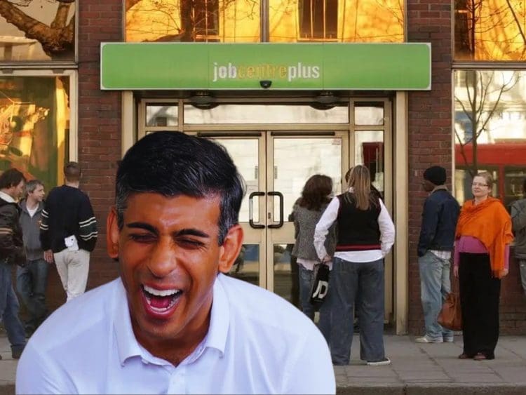 vouchers disabled people rishi sunak laughing at a jobcentre queue