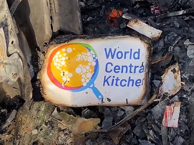 World Central Kitchen burned out logo in Israel