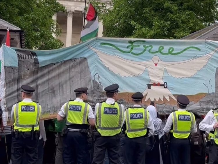 Peace banner at UCL student protest