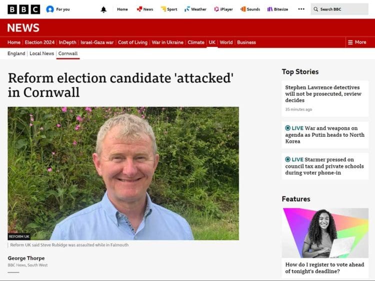 Reform candidate BBC news Cornwall