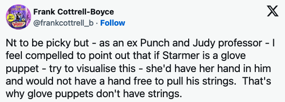 Author Frank Cottrel Boyce saying: 'This ad was paid for by a man who fantasises about having Diane Abbott shot and says that she makes him want to hate all black women.' general election