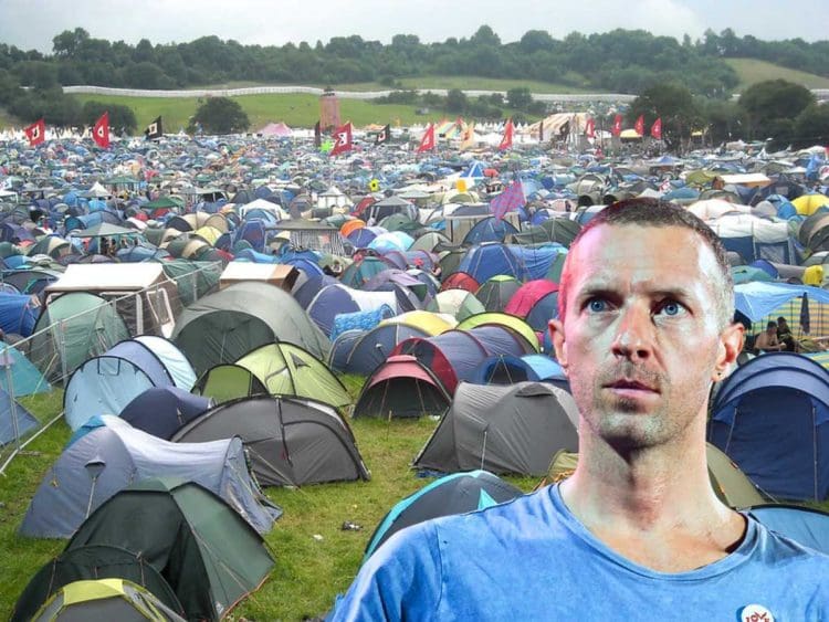 Glastonbury tents Chris Martin Coldplay