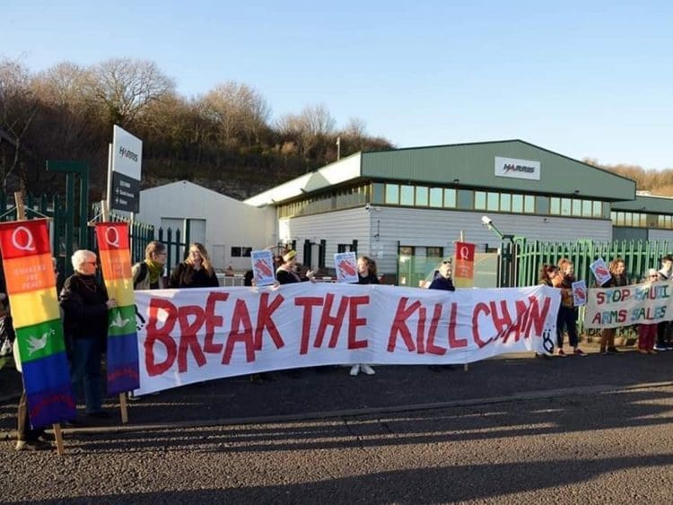 protest outside L3Harris factory Brighton Israel