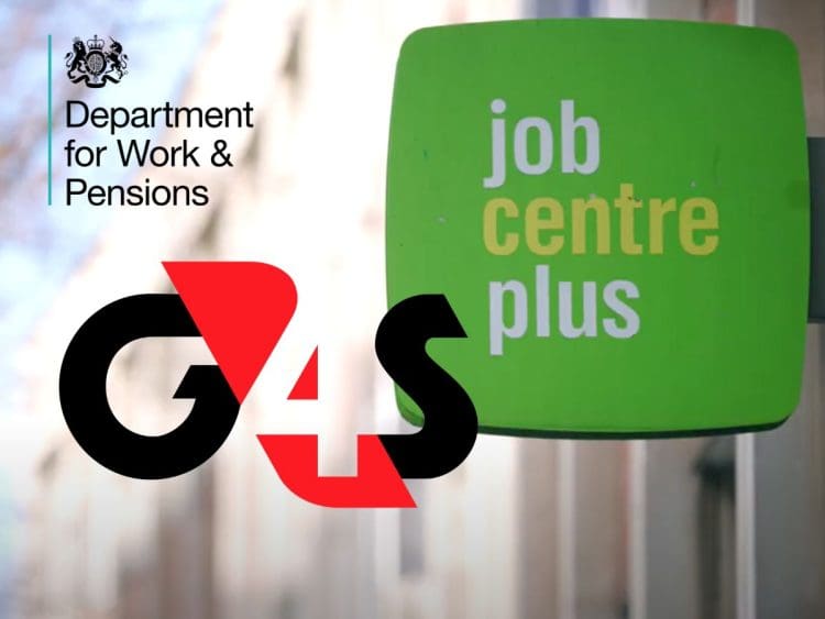 Jobcentre sign, with the DWP and G4S logos DWP Jobcentre closures