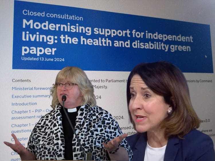 DWP PIP consultation webpage showing it closed, with Lord's spokesperson Maeve Sherlock and DWP boss Liz Kendall Labour