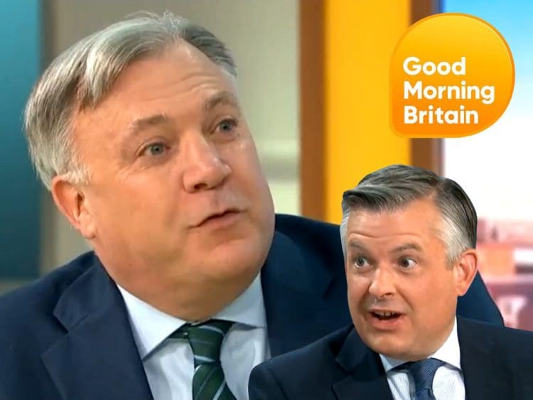 Ed Balls, Jonathan Ashworth, and the GMB logo.