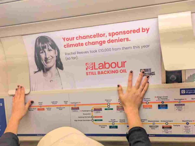 Labour adverts London Underground Rachel Reeves climate