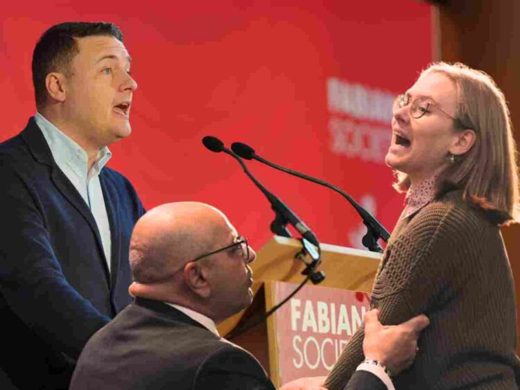 Drax Wes Streeting heckled by protester at Fabian Conference